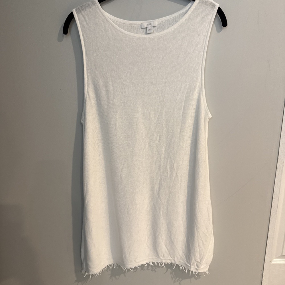 J.Jill White Linen Blend Tank Top Womens Size Medium Raw Hem Sleeveless Casual - Picture 9 of 12